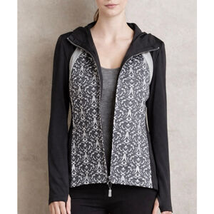 Anthropologie Pure Good Tara Hoodie M Gray Black Damask Full Zip